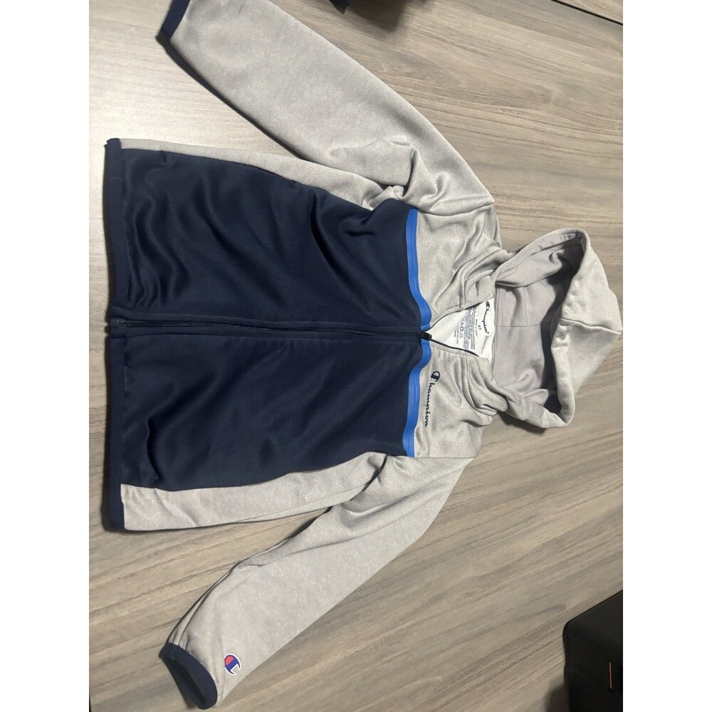 Champion Boys 4T Gray/Blue Colorblock Zip Hooded Fleece Hoodie Logo